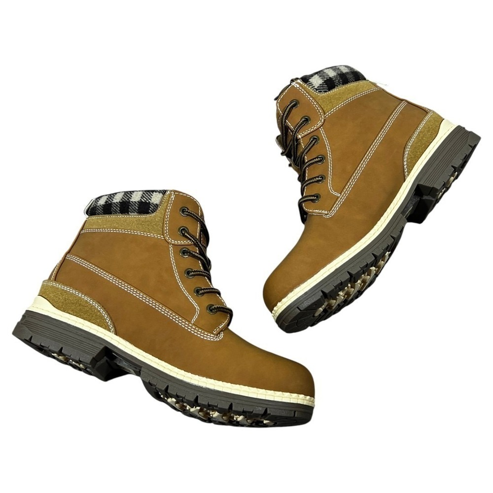 NEW Cottimo Ankle Lace Up Plaid Collar Work Boots Tan Brown Gorpcore Rugged Sz 8